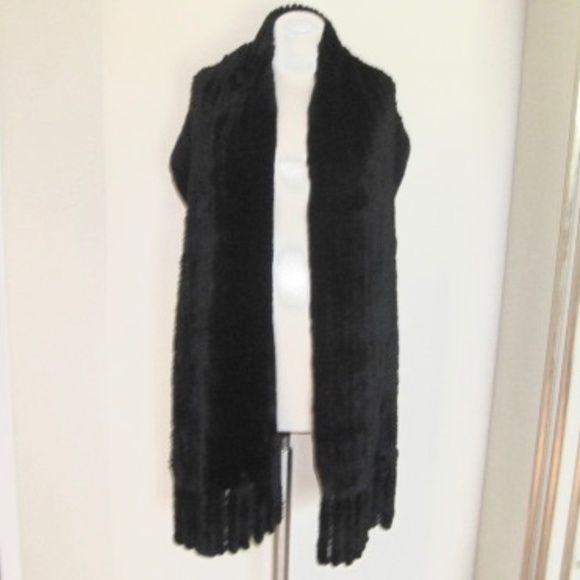 Genuine Rabbit Fur Shawl/Scarf With Tassels - Picture 3 of 7